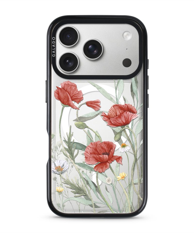 Poppies phone case in black on iPhone 17 Pro