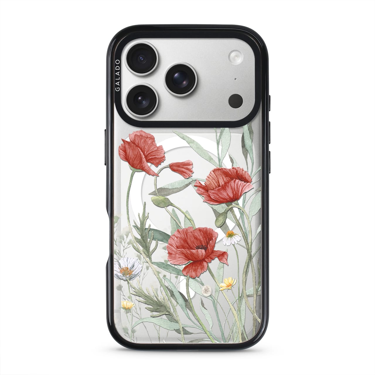 Poppies phone case in black on iPhone 17 Pro