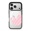 Cotton Heart phone case, pink striped heart on a clear case with a personalised name