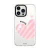 Cotton Heart phone case, pink striped heart on a clear case with a personalised name