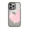 Cotton Heart phone case, pink striped heart on a clear case with a personalised name