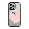 Cotton Heart phone case, pink striped heart on a clear case with a personalised name