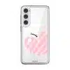 Cotton Heart phone case, pink striped heart on a clear case with a personalised name