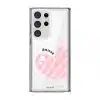 Cotton Heart phone case, pink striped heart on a clear case with a personalised name