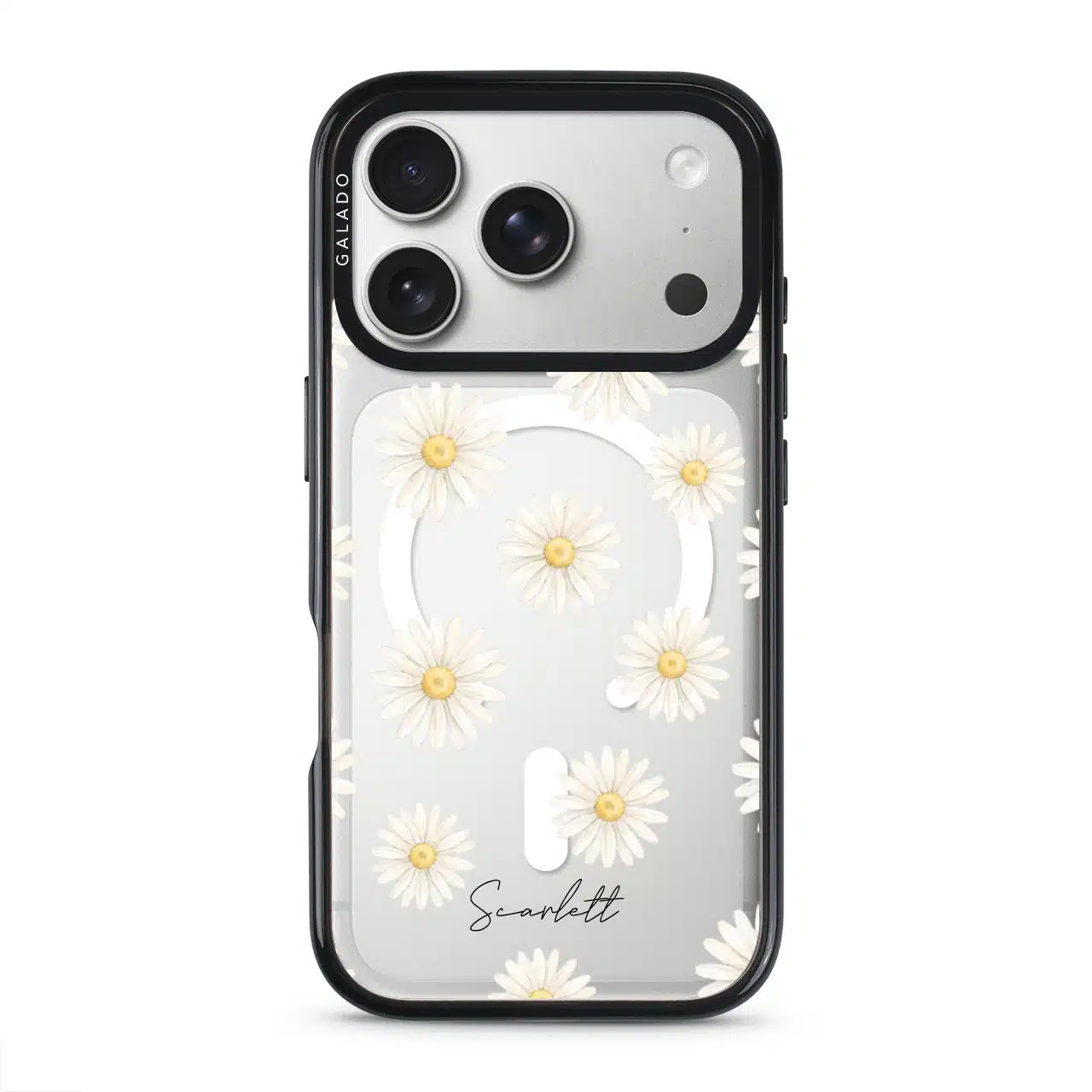 Daisy Daydream phone case, white daisies on a clear case with a personalised script name