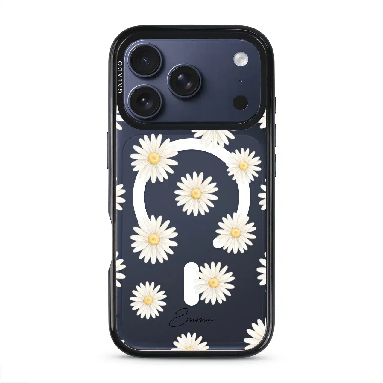 Daisy Daydream phone case, white daisies on a clear case with a personalised script name