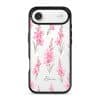 Gladiolus Grace phone case, tall pink gladiolus stems on a clear case with a personalised script name