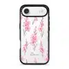 Gladiolus Grace phone case, tall pink gladiolus stems on a clear case with a personalised script name