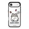 Always Hungry phone case by Millifloof, a tabby cat surrounded by fries and snacks