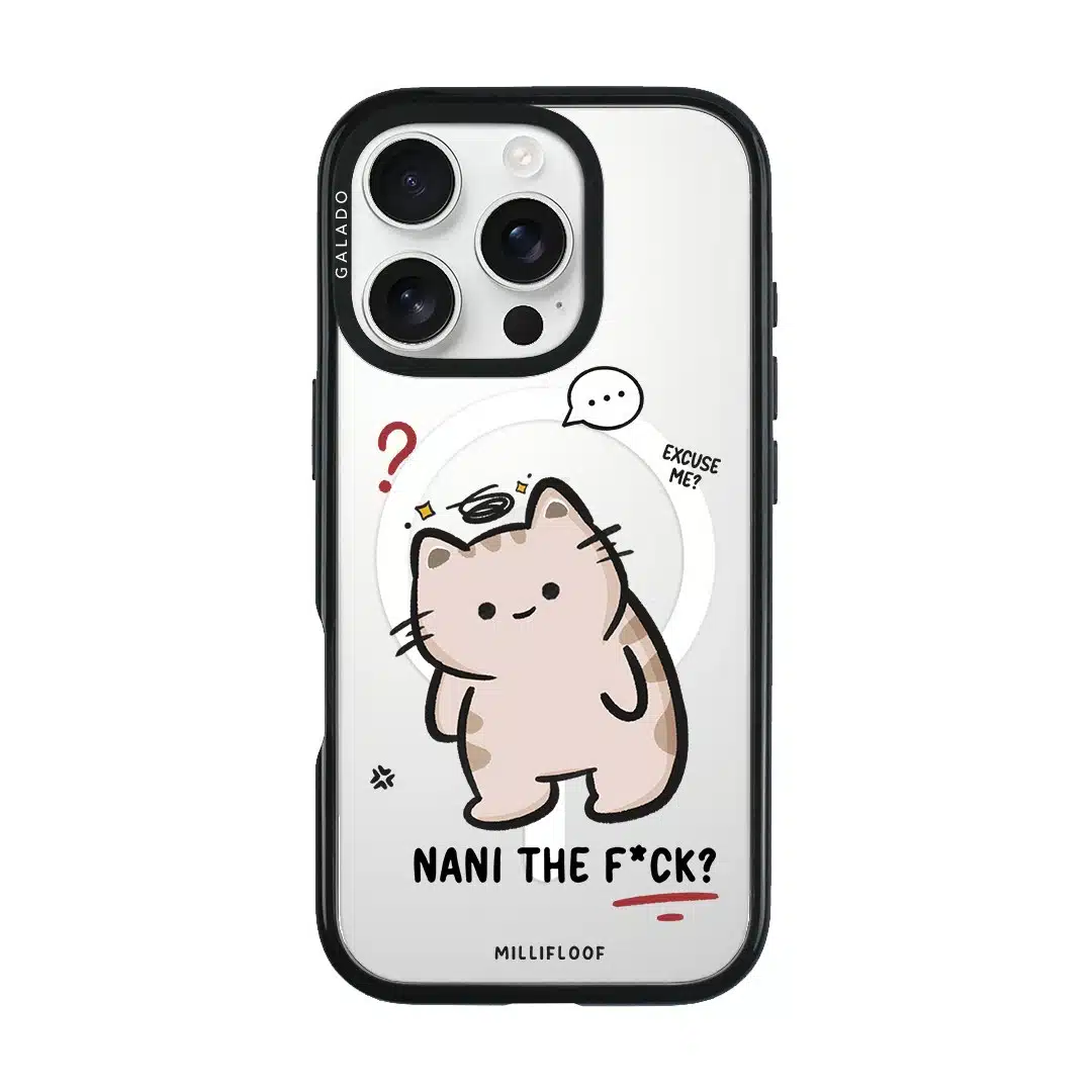 Nani The F*ck phone case by Millifloof, a cream cat with a plaster doing a double take