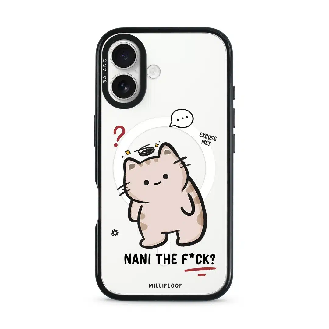 Nani The F*ck phone case by Millifloof, a cream cat with a plaster doing a double take