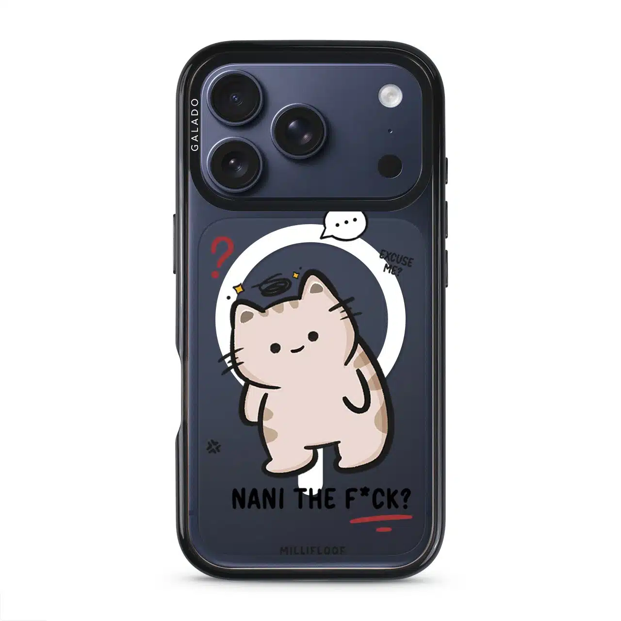 Nani The F*ck phone case by Millifloof, a cream cat with a plaster doing a double take