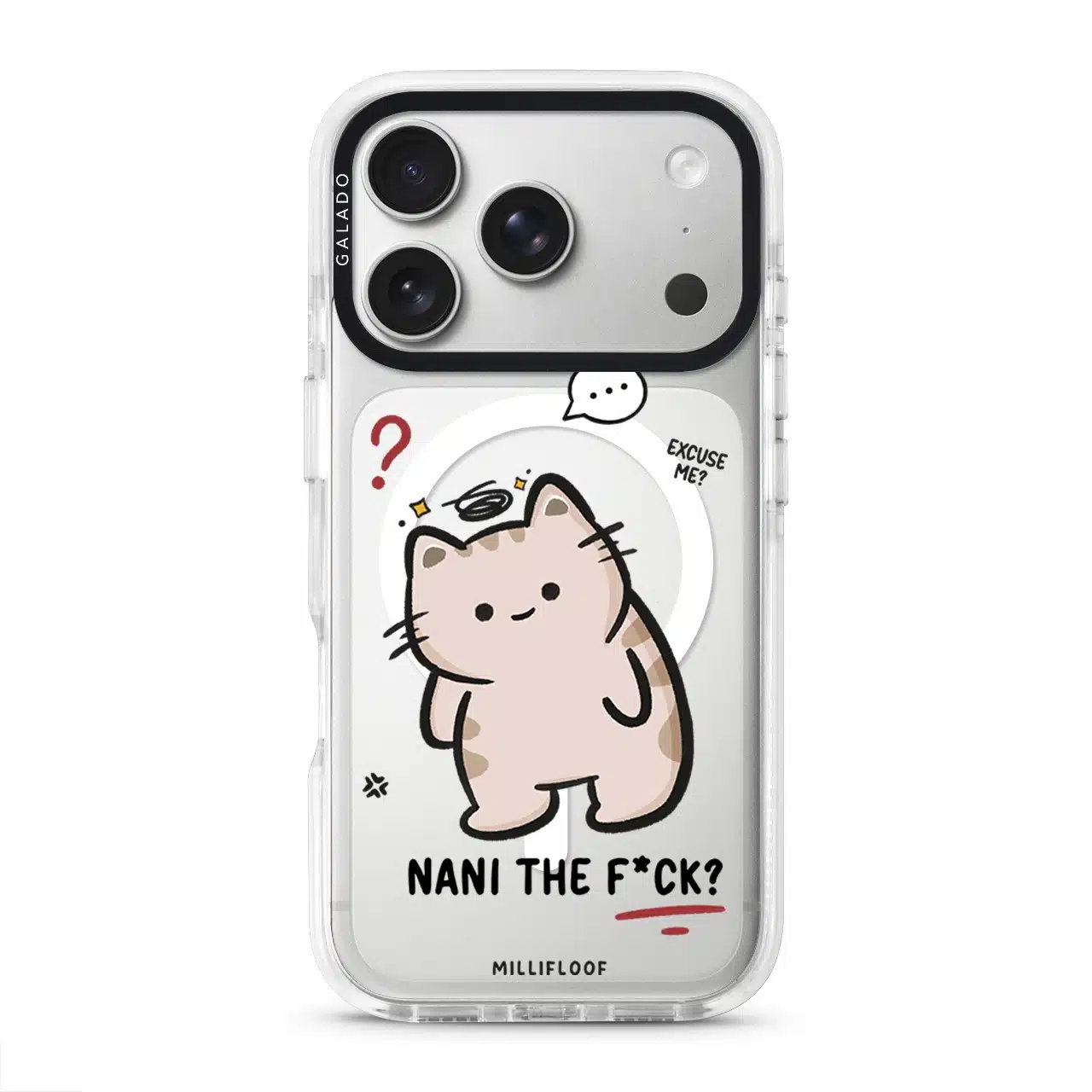 Nani The F*ck phone case by Millifloof, a cream cat with a plaster doing a double take