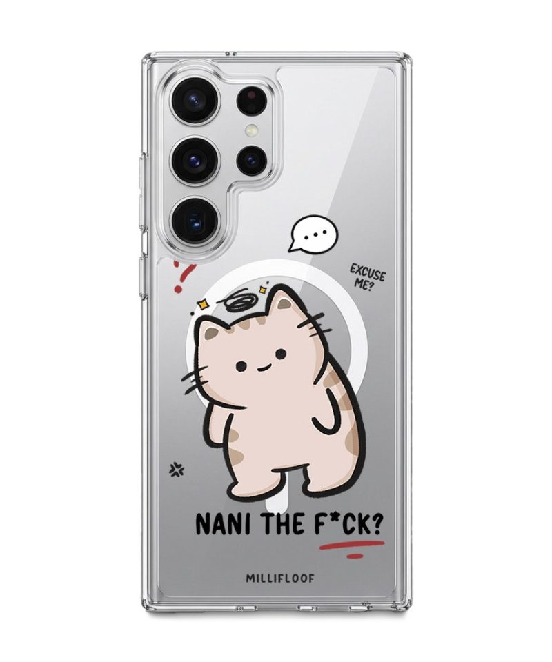Nani The F*ck phone case by Millifloof, a cream cat with a plaster doing a double take