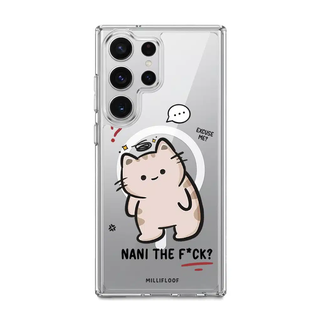 Nani The F*ck phone case by Millifloof, a cream cat with a plaster doing a double take