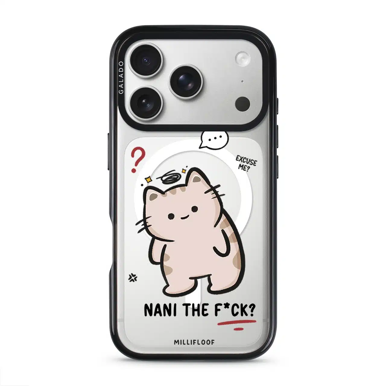 Nani The F*ck phone case by Millifloof, a cream cat with a plaster doing a double take