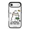 Not Paid Enough phone case by Millifloof, a tabby cat holding a banknote as coins float away
