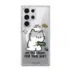 Not Paid Enough phone case by Millifloof, a tabby cat holding a banknote as coins float away