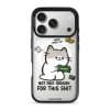 Not Paid Enough phone case by Millifloof, a tabby cat holding a banknote as coins float away