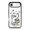Snack First Think Later phone case by Millifloof, a white cat eating from a bag of chips