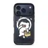 Snack First Think Later phone case by Millifloof, a white cat eating from a bag of chips