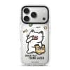 Snack First Think Later phone case by Millifloof, a white cat eating from a bag of chips