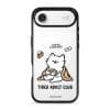 Tired Adult Club phone case by Millifloof, a white cat lying across a croissant