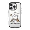 Tired Adult Club phone case by Millifloof, a white cat lying across a croissant