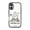 Tired Adult Club phone case by Millifloof, a white cat lying across a croissant