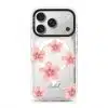 Petal Serenade phone case, soft coral watercolour blooms on a clear case with a personalised script name
