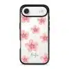 Petal Serenade phone case, soft coral watercolour blooms on a clear case with a personalised script name