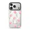 Tulip Blush phone case, pink watercolour tulips on a clear case with a personalised script name