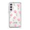 Tulip Blush phone case, pink watercolour tulips on a clear case with a personalised script name