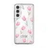 Tulip Blush phone case, pink watercolour tulips on a clear case with a personalised script name