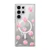 Tulip Blush phone case, pink watercolour tulips on a clear case with a personalised script name