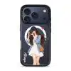 City Snapshot phone case, an illustrated woman in a denim jacket holding a camera