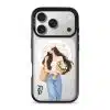 Daisy Days phone case, an illustrated woman in a straw hat holding daisies