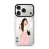 Off Duty phone case, an illustrated woman in a cream cardigan and pink trousers