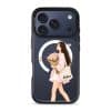 Tulip Stroll phone case, an illustrated woman carrying a bouquet of pink tulips