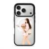 Tulip Stroll phone case, an illustrated woman carrying a bouquet of pink tulips