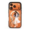 Weekend Ride phone case, an illustrated woman with a bicycle and a basket of flowers