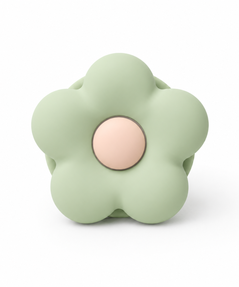 Puffy Flower Grip in green, soft silicone MagSafe phone grip and stand