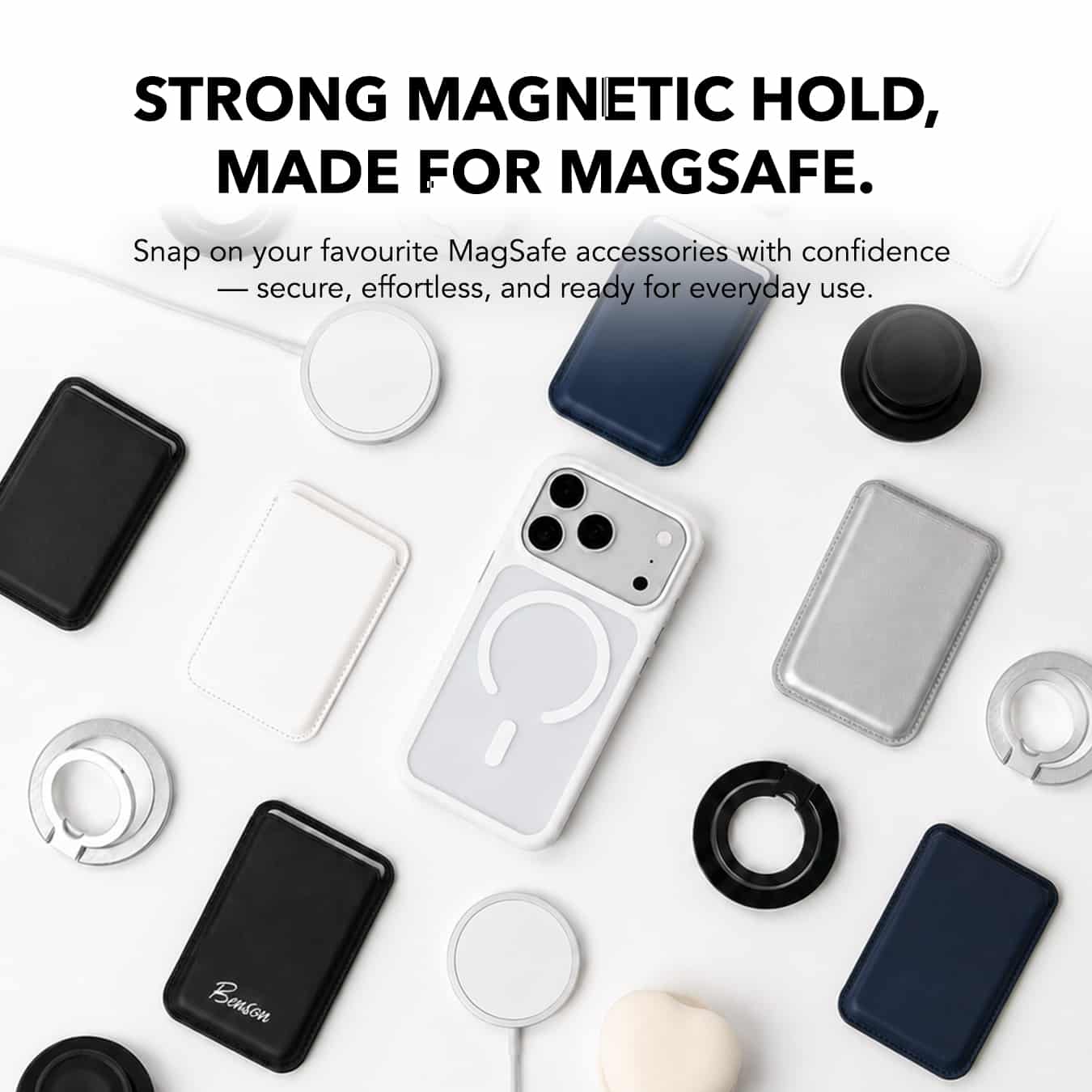 Knoxx Guard case holding MagSafe wallets, power banks and rings, GALADO