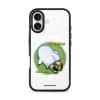 Brief Pause phone case by Mewmovement, a character lying on green grass under the words Everything Can Wait