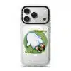 Brief Pause phone case by Mewmovement, a character lying on green grass under the words Everything Can Wait