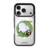Brief Pause phone case by Mewmovement, a character lying on green grass under the words Everything Can Wait