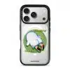 Brief Pause phone case by Mewmovement, a character lying on green grass under the words Everything Can Wait
