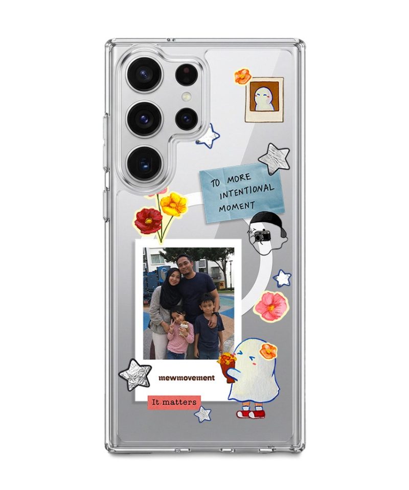 Favourite Moment custom photo phone case by Mewmovement, a photo in a scrapbook frame with flowers and stars