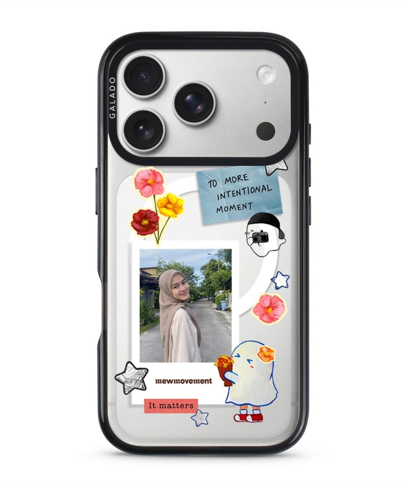 Favourite Moment custom photo phone case by Mewmovement, a photo in a scrapbook frame with flowers and stars
