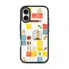 Home Cooking phone case by Mewmovement, a tiled kitchen of ingredients around a character eating noodles